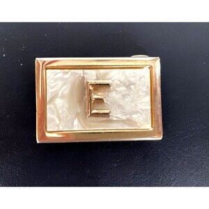 Vintage Brass with Mother of Pearl Letter Initial E Small Rectangle Belt Buckle